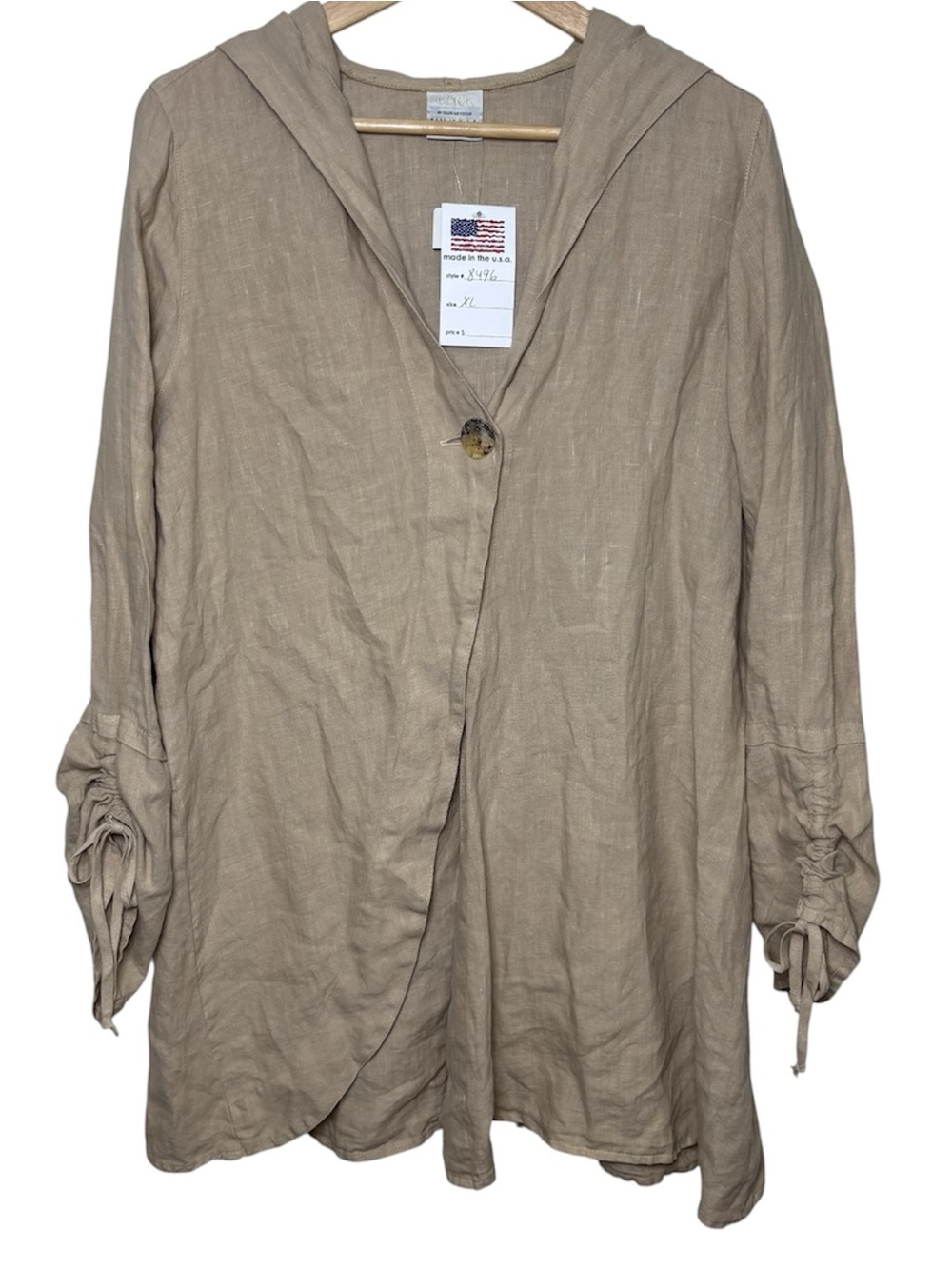 Click By Color Me Cotton Jacket Women XL Beige Linen Lagenlook Lagom Hooded NEW